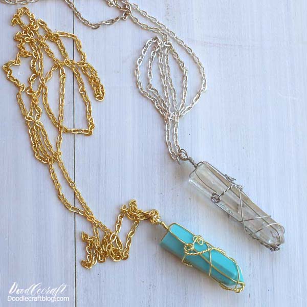 faux crystal turquoise wire wrapped pendant necklace diy