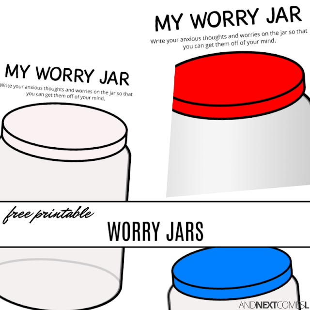Free printable worry jars for kids to write down their anxious thoughts and worries {coping with anxiety worksheets for kids}