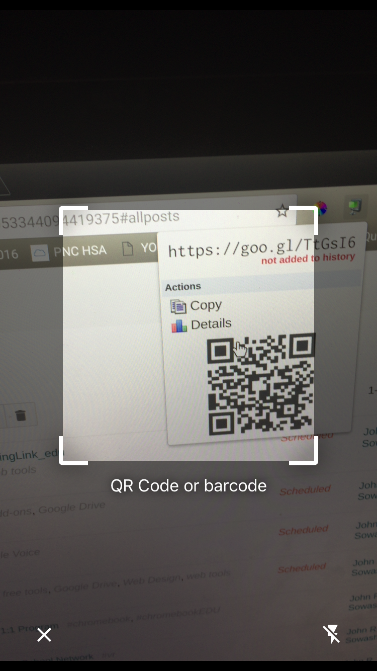 The Electric Educator Scan QR Codes from Chrome Mobile