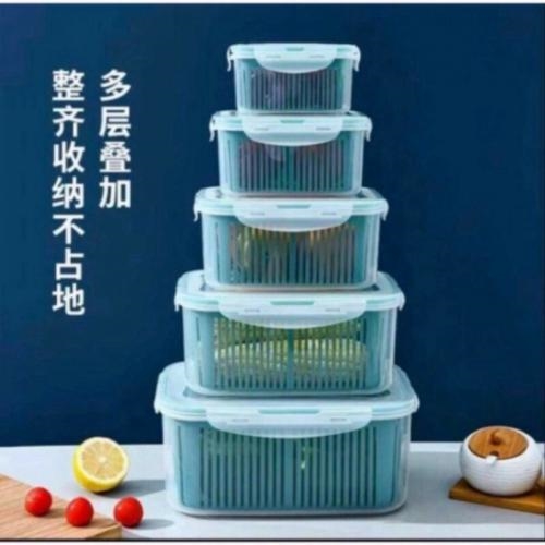 Set 5 hộp kèm rổ có nắp để tủ lạnh tiện lợi