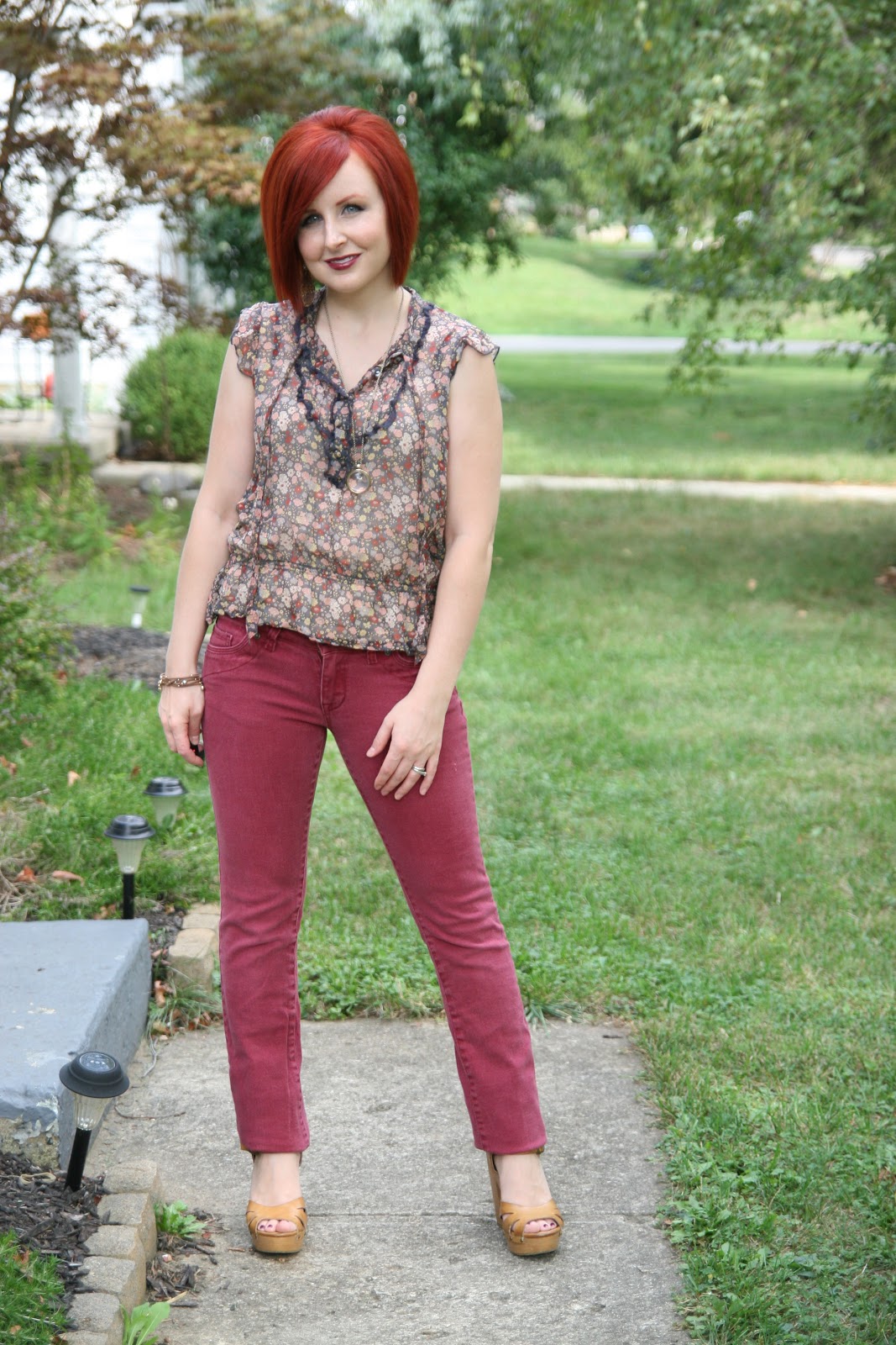 Thrift and Shout Cute Outfit of the Day Burgundy Jeans