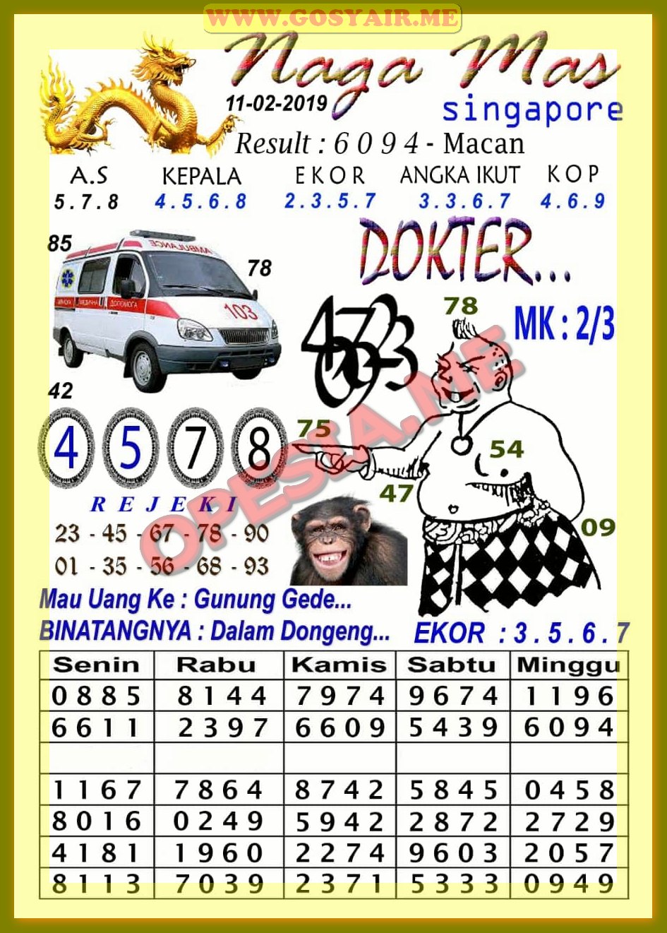 Forum Syair Sgp Senin 11 02 2019 Opesia Official