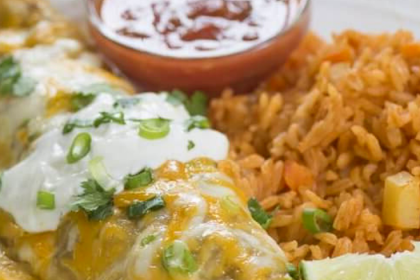 GREEN CHILE SMOTHERED CHICKEN BURRITOS