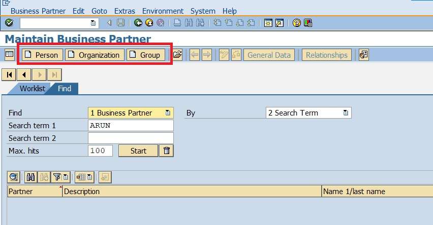 Category of Business Partner