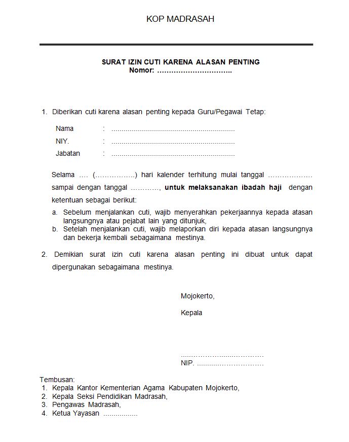 Pendma Kab Mojokerto Contoh Surat Izin Cuti Karena Alasan Penting Haji