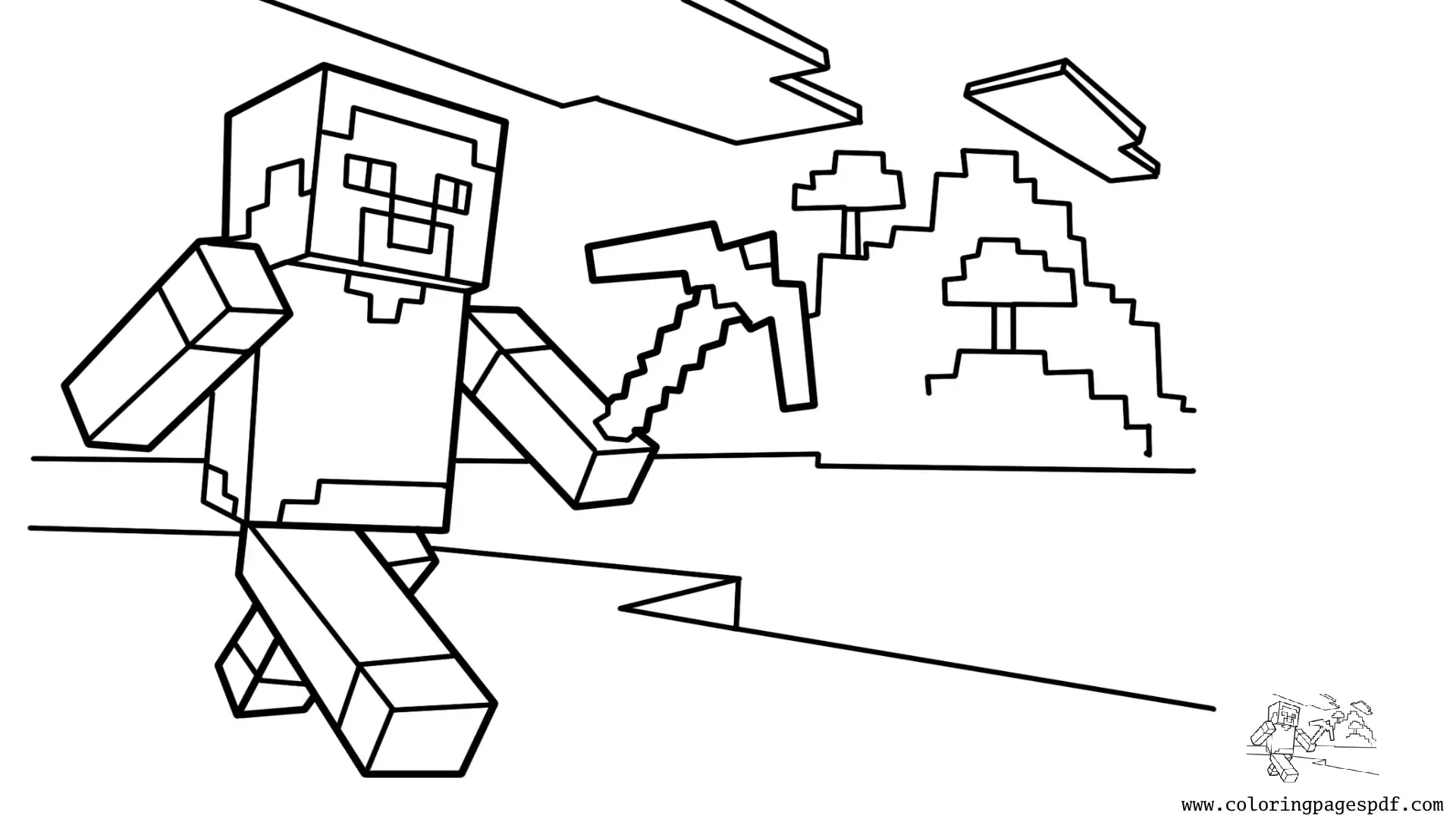 Coloring Page Of Steve With A Pickaxe