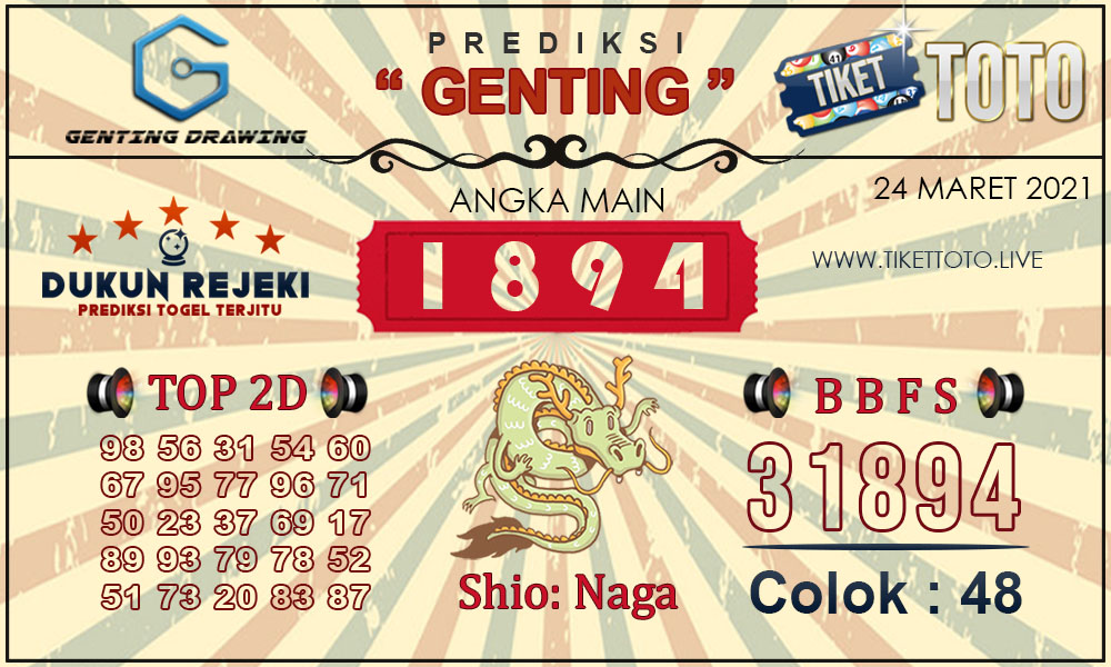 Prediksi Togel GENTING DRAWING TIKETTOTO 24 MARET 2021