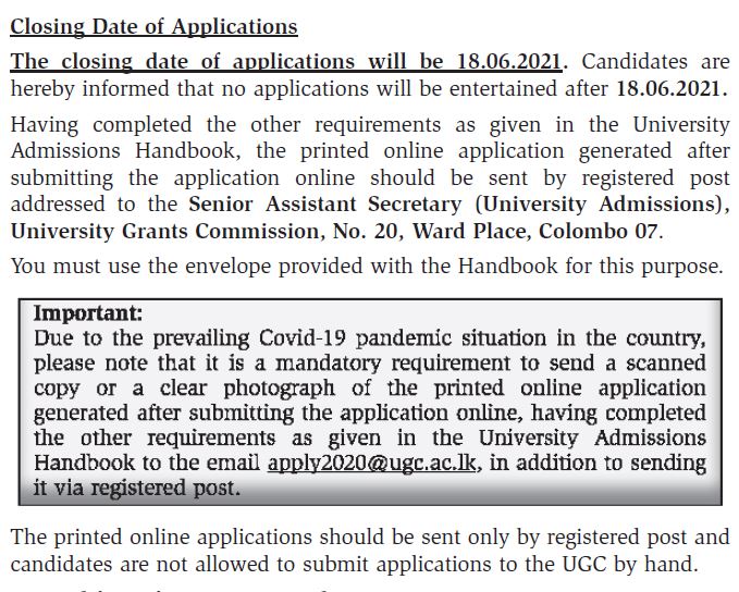 University Admission 2021 Application Closing Date Extended