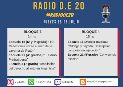 Se ve el programa del turno tarde. El primer bloque comienza a las 14 y el segundo a las 15 horas