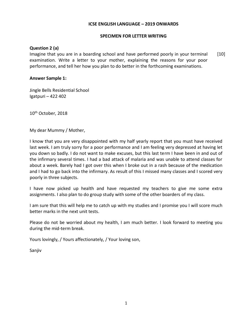 Informal Letter Format For Icse Birthday Letter