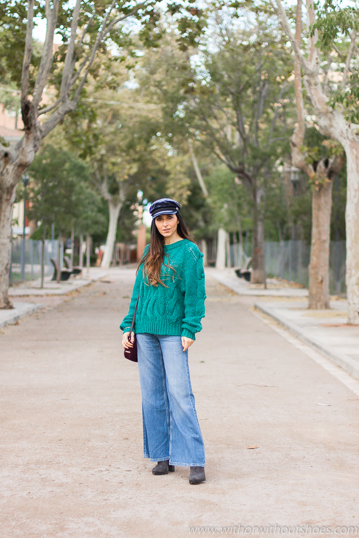 Streetstyle fashion week Influencer blogger valencia con look urban chic comodo estiloso idea como combinar Jeans palazzo flared 