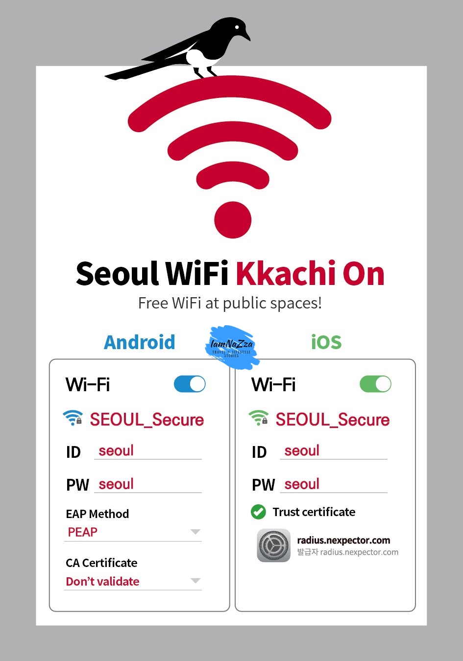 ไวไฟฟรี ในกรุงโซล Free WiFi in Seoul 'Kkachi On' IamNaZza