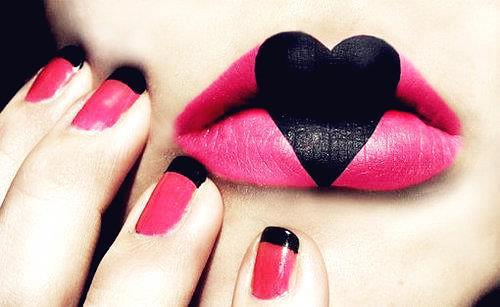 Valentine Lip Makeup with Pink and Black
