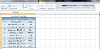 How do I identify a table in Excel