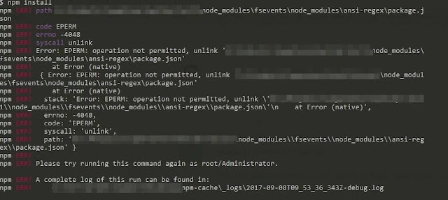 Cara mudah mengatasi npm install error code EPERM errno -4048 operation not permitted