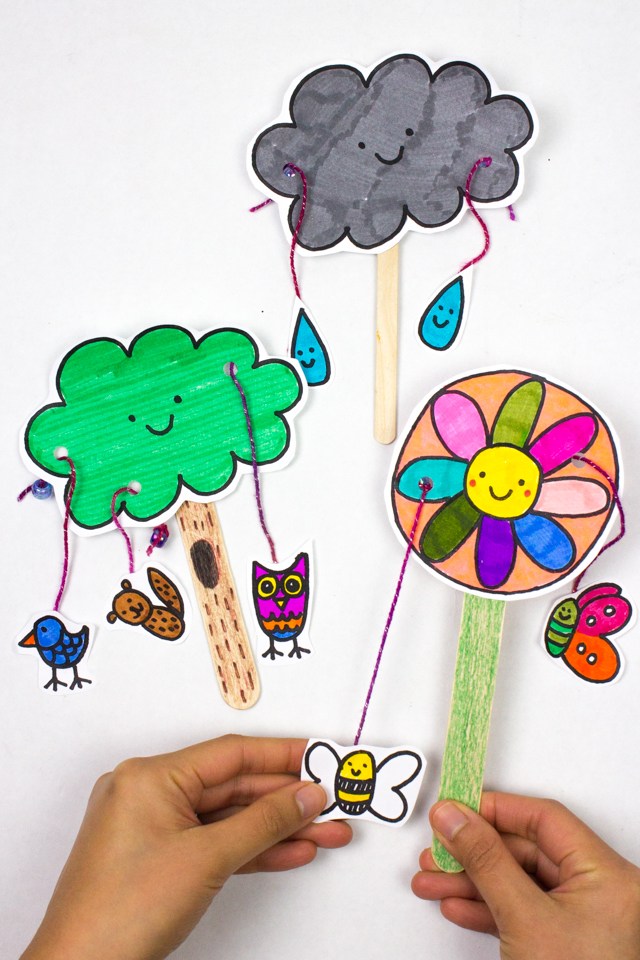 Rain, Flower, and Tree Paper Pull Crafts for Spring! Pink Stripey Socks