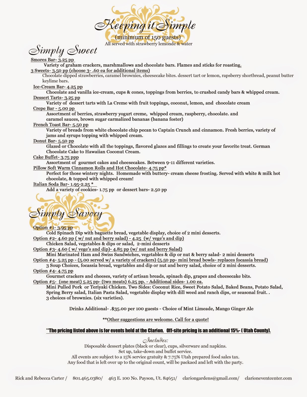 Clarion Event Center Rec. Menus