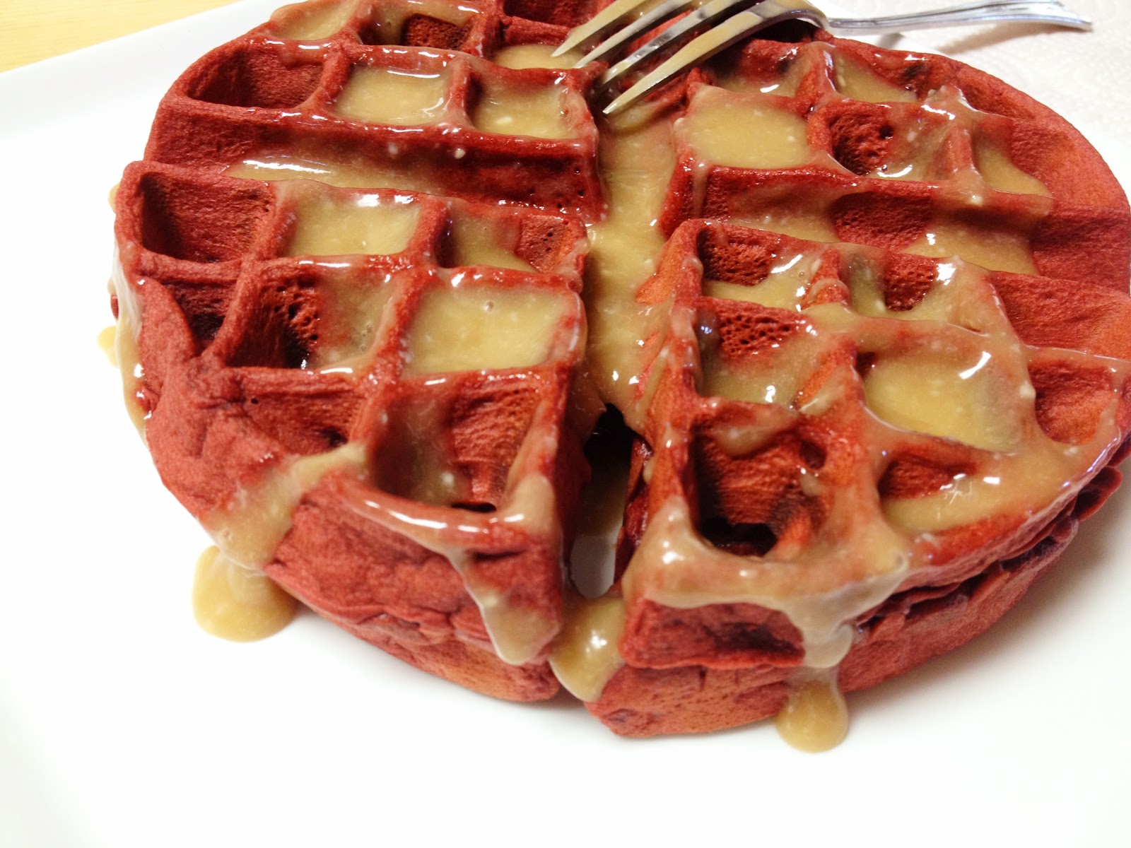 Red Velvet Waffles with Maple Cream Cheese Frosting Adventures in