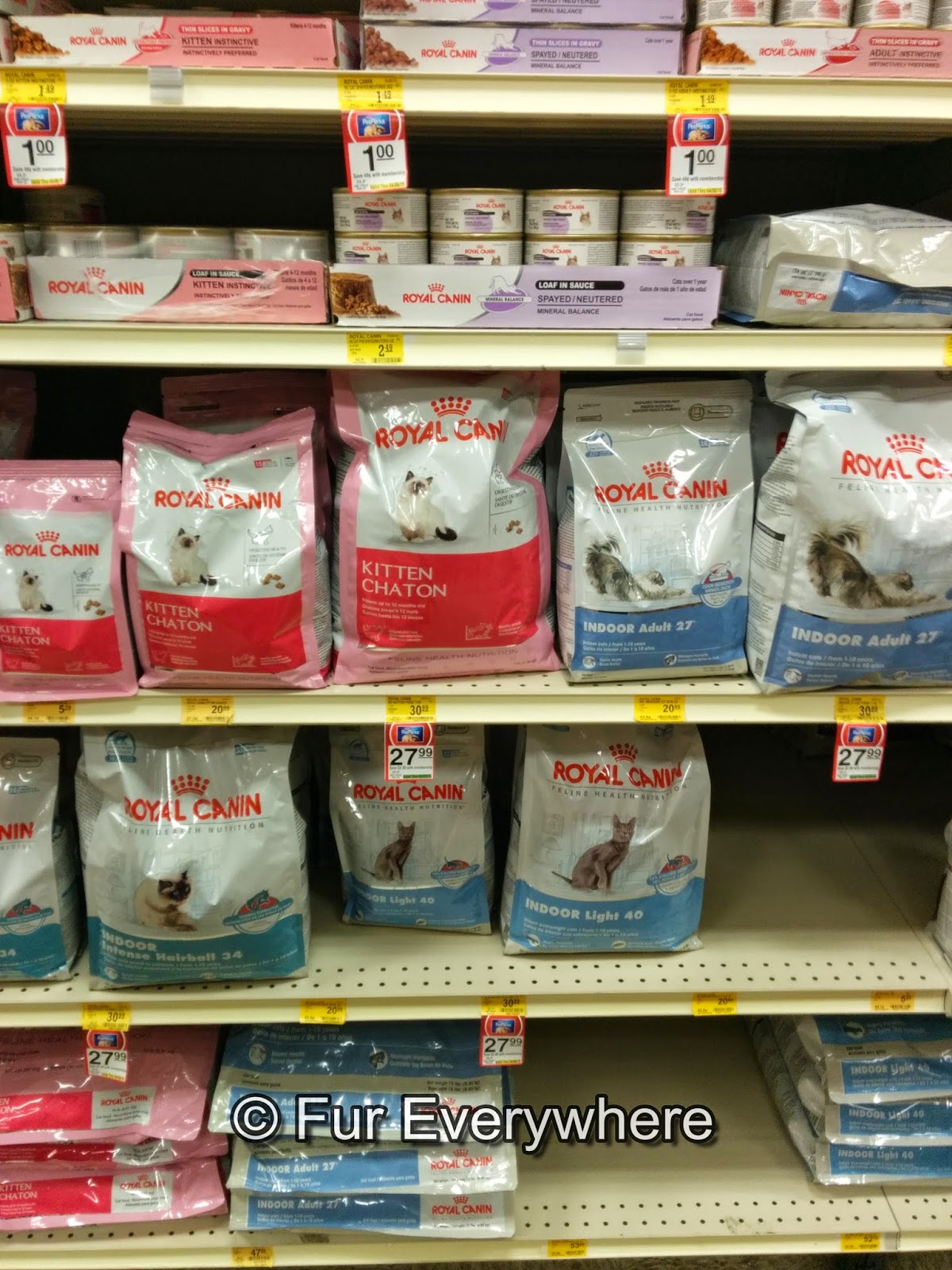 Royal Canin dry and wet cat food on PetSmart store shelf