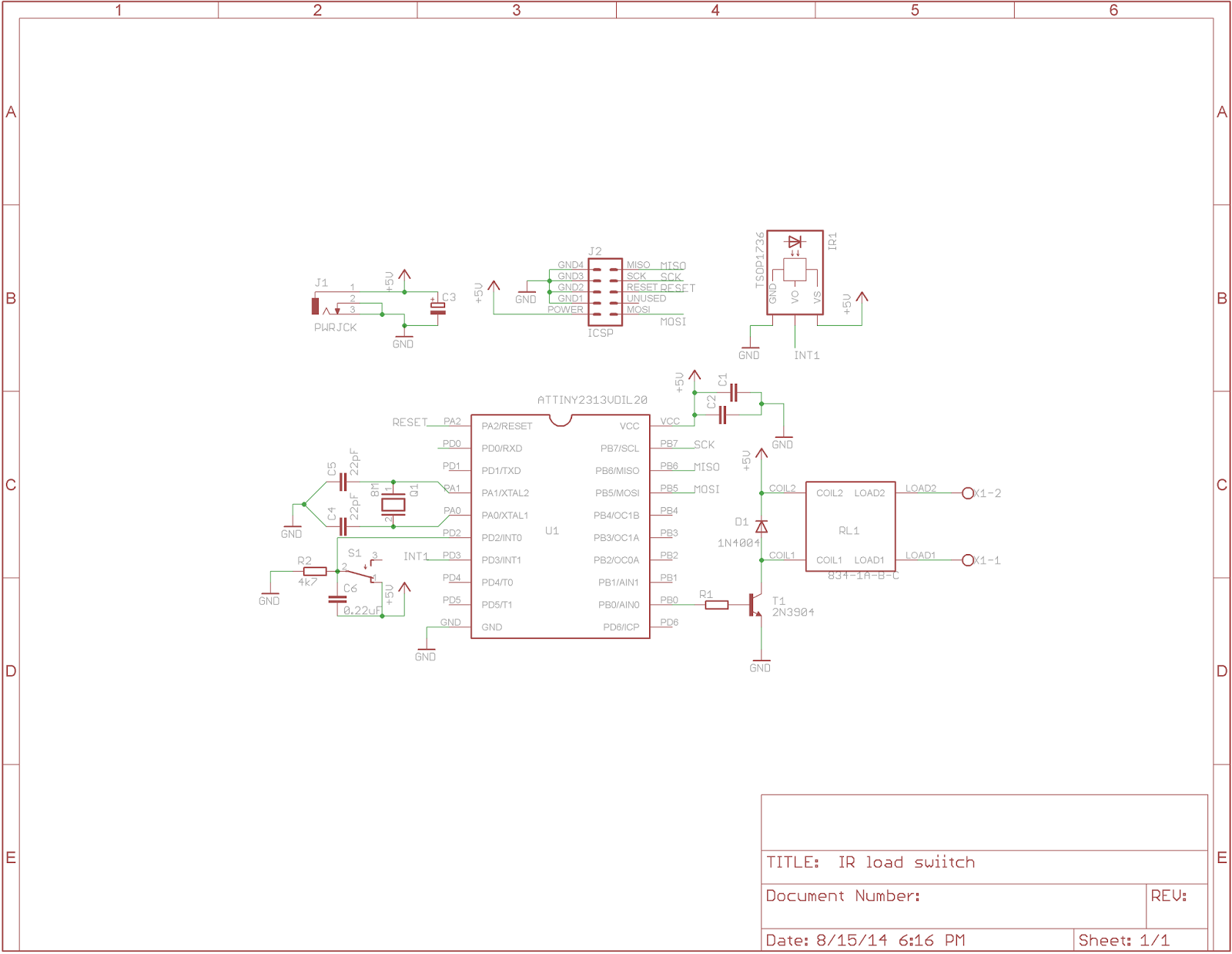 Infrared remote controlled light switch with ATTiny2313