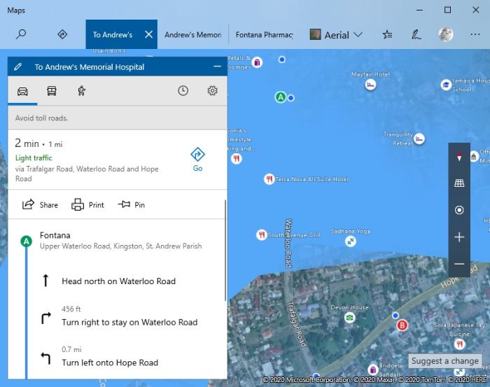 использовать функции пошаговой навигации в Bing Maps