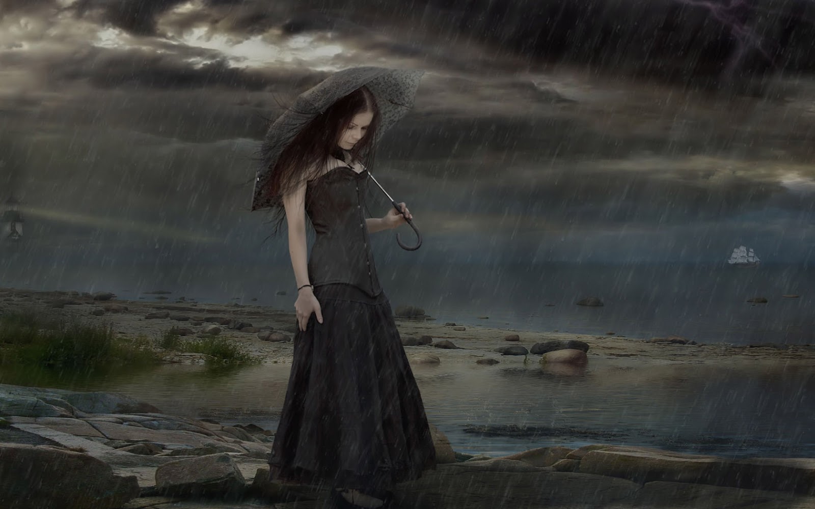 грустная девушка под зонтом бесплатно