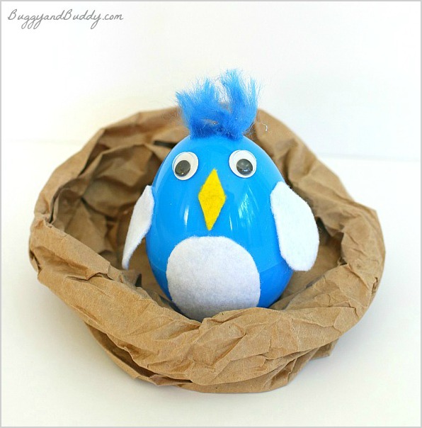 Bird in a nest with plastic egg craft
