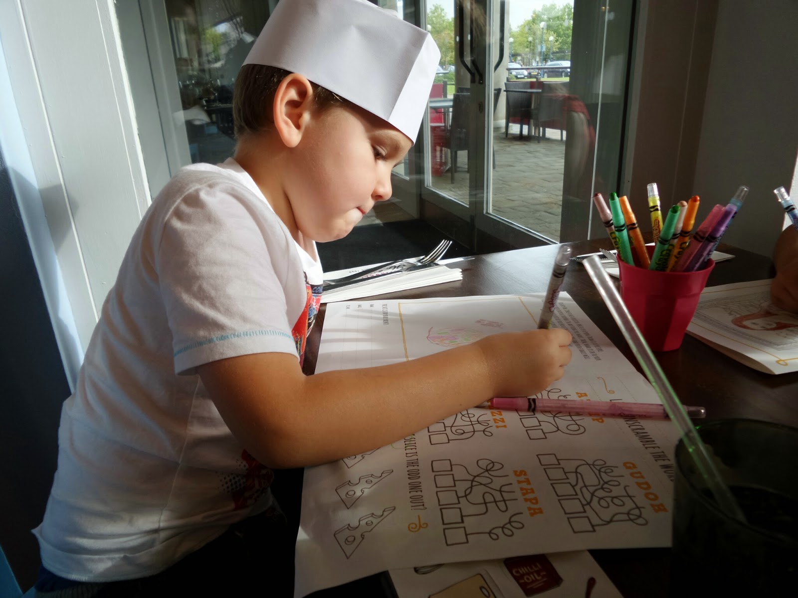 Big Boy colouring at Zizzi's whilst waiting for Top Ender