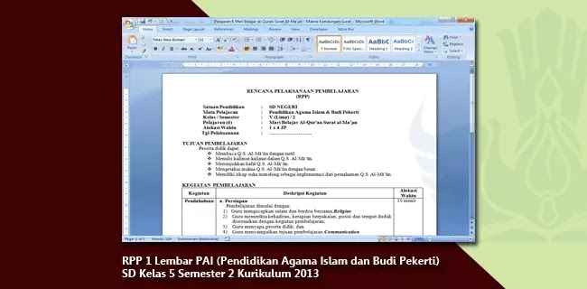 Rpp K13 Pai Sd Kelas 5 Semester 2 Format 1 Lembar Berkas Edukasi