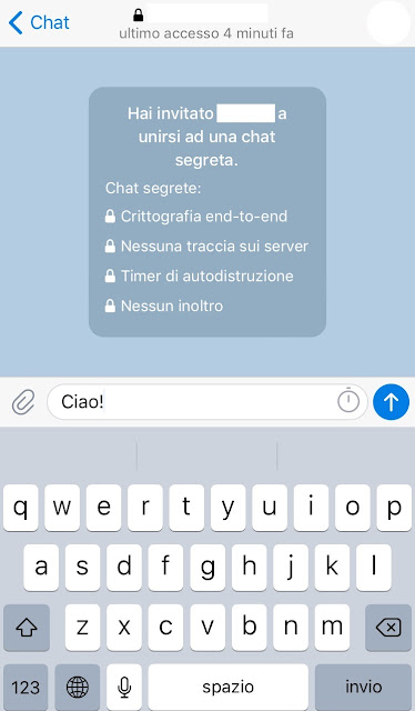 Telegram invio di un messaggio in una chat segreta