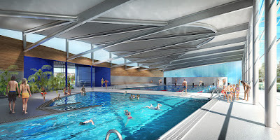 Rendu 3d intérieur bassin loisirs Perspective 3d piscine concours bassin loisir ludique