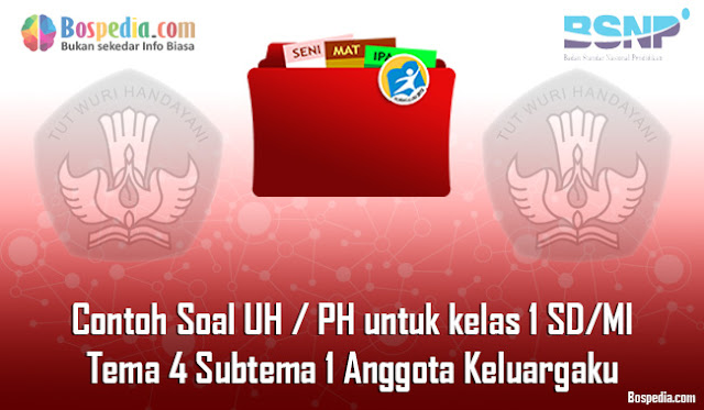 Contoh Soal UH / PH untuk kelas 1 SD/MI Tema 4 Subtema 1 Anggota Keluargaku