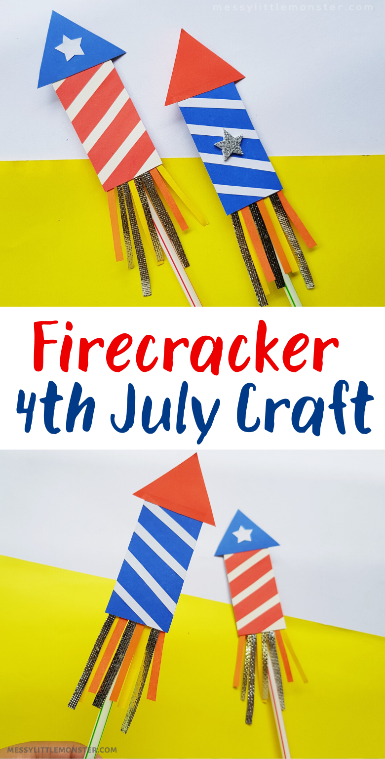 4th July craft for kids. Firecracker craft with template.