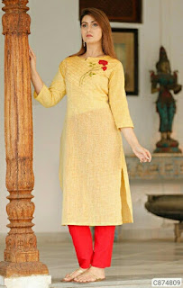 Trendy Cotton Solid With Embroidery Kurti & Pant Sets