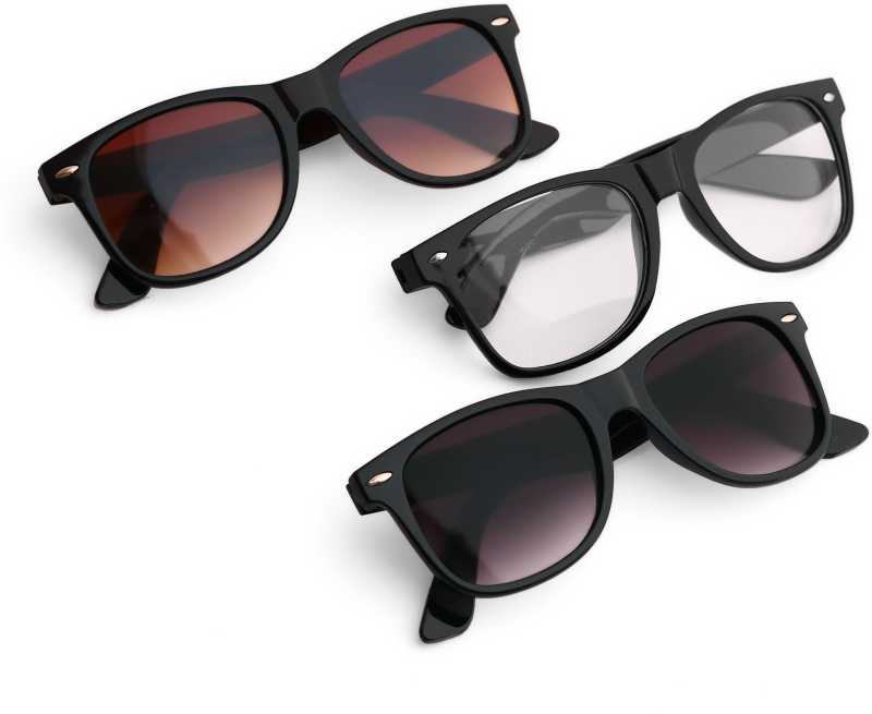 Wayfarer Sunglasses Combo UV Protection (Black, Brown, Clear) MalluNews