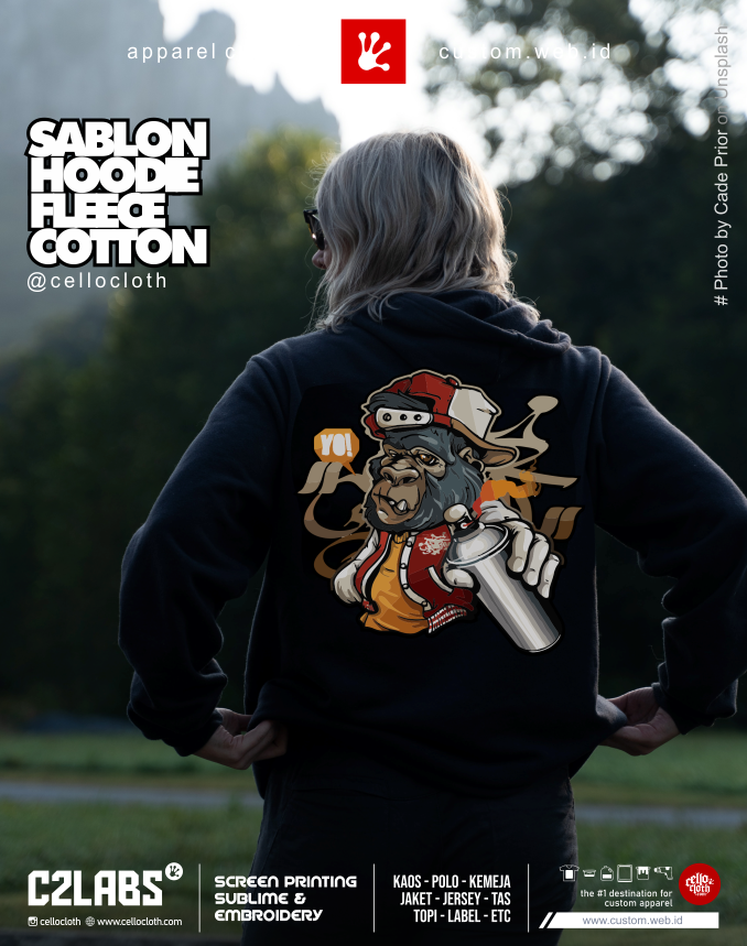 Bikin Custom Hoodie Sablon Plastisol Bahan Fleece Cotton Kualitas Distro - C2 Labs