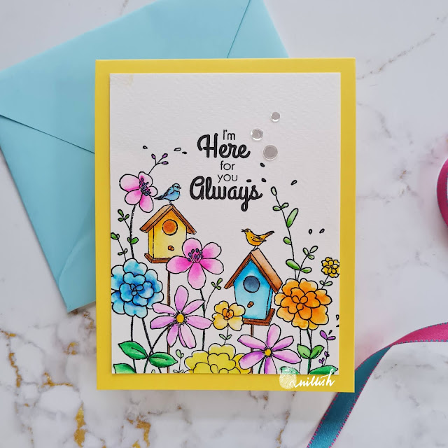 Penny black - good neighbours, CAS-ual Fridays stamps - Lovely greetings, Good neighbour card, Card for a friend, Always here for you card, Zig watercoloring, loose watercoloring, Quillish