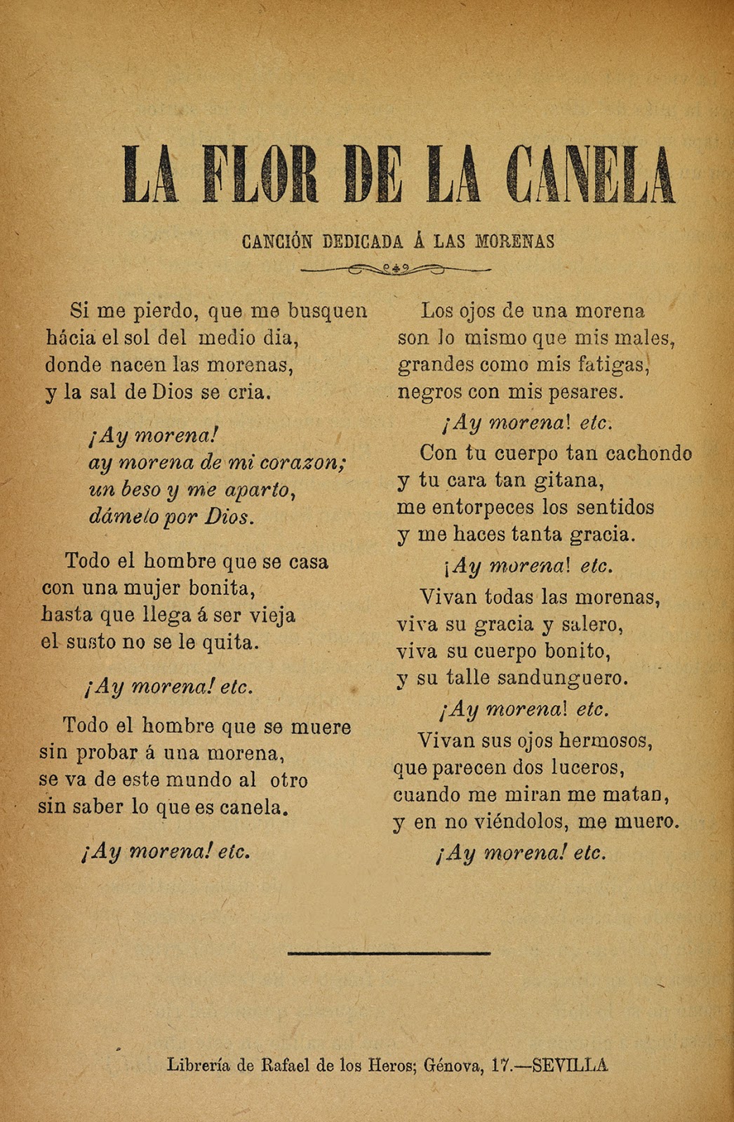 Almanaque "La flor de la canela", notas a una antigua canción andaluza