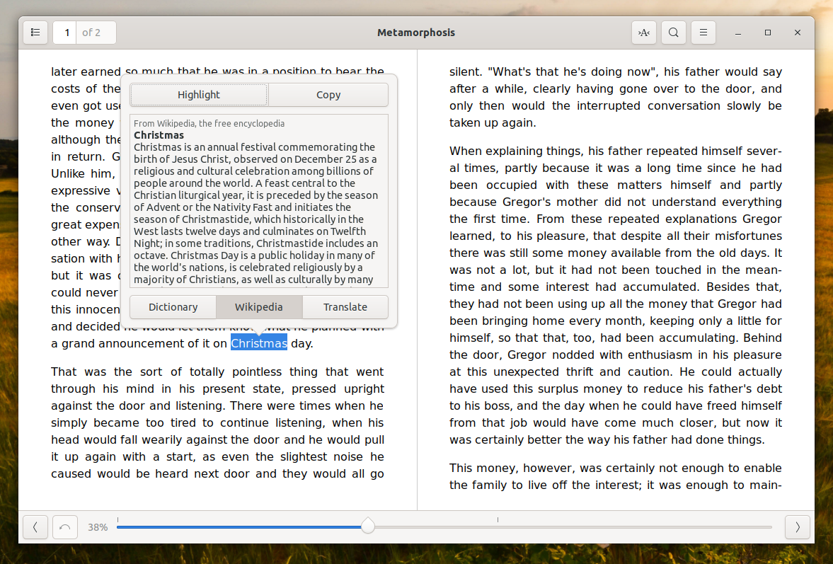 Foliate Linux eBook Reader 1.4.0 Includes Wikipedia Lookup, Google