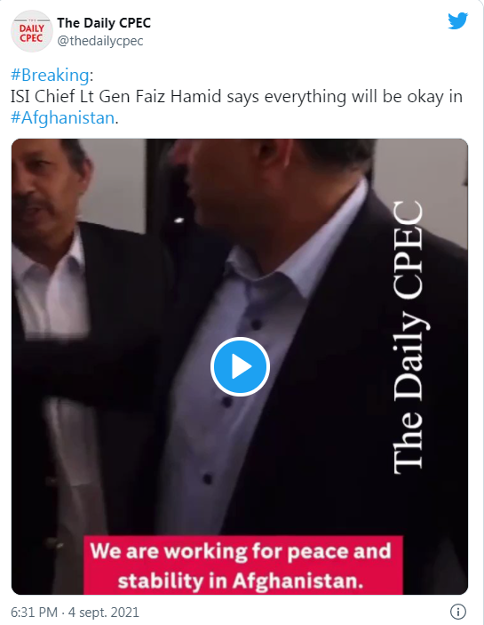 Le chef des services secrets pakistanais, le général Faiz Hameed, est arrivé à Kaboul le 4 septembre 2021 Bernard Grua