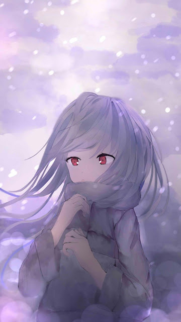 Wallpaper Beautiful Anime Girl Red Eyes Frost Smiling Winter