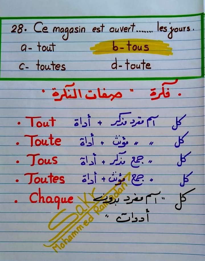 أهم ٣٠ فكرة لقواعد اللغة الفرنسية للصف الثالث الثانوى مسيو/ محمد رمضان 28