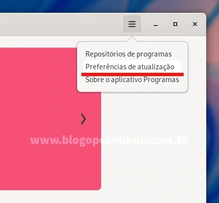 Clique em 'Preferências de atualização'