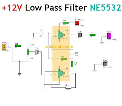 Simple 12V Low Pass Filter NE5532 - Electronic Circuit