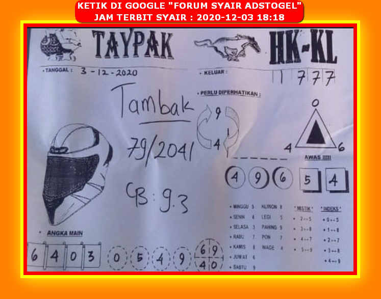 Syair Hk 3 Desember 2020 Kode Syair Sgp Syair Hk Syair Sydney 2020