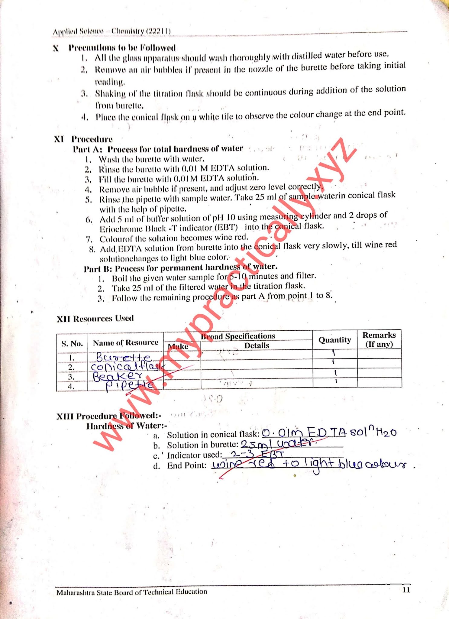 Hardness of water practical answers Applied Chemistry Msbte Manual Answers