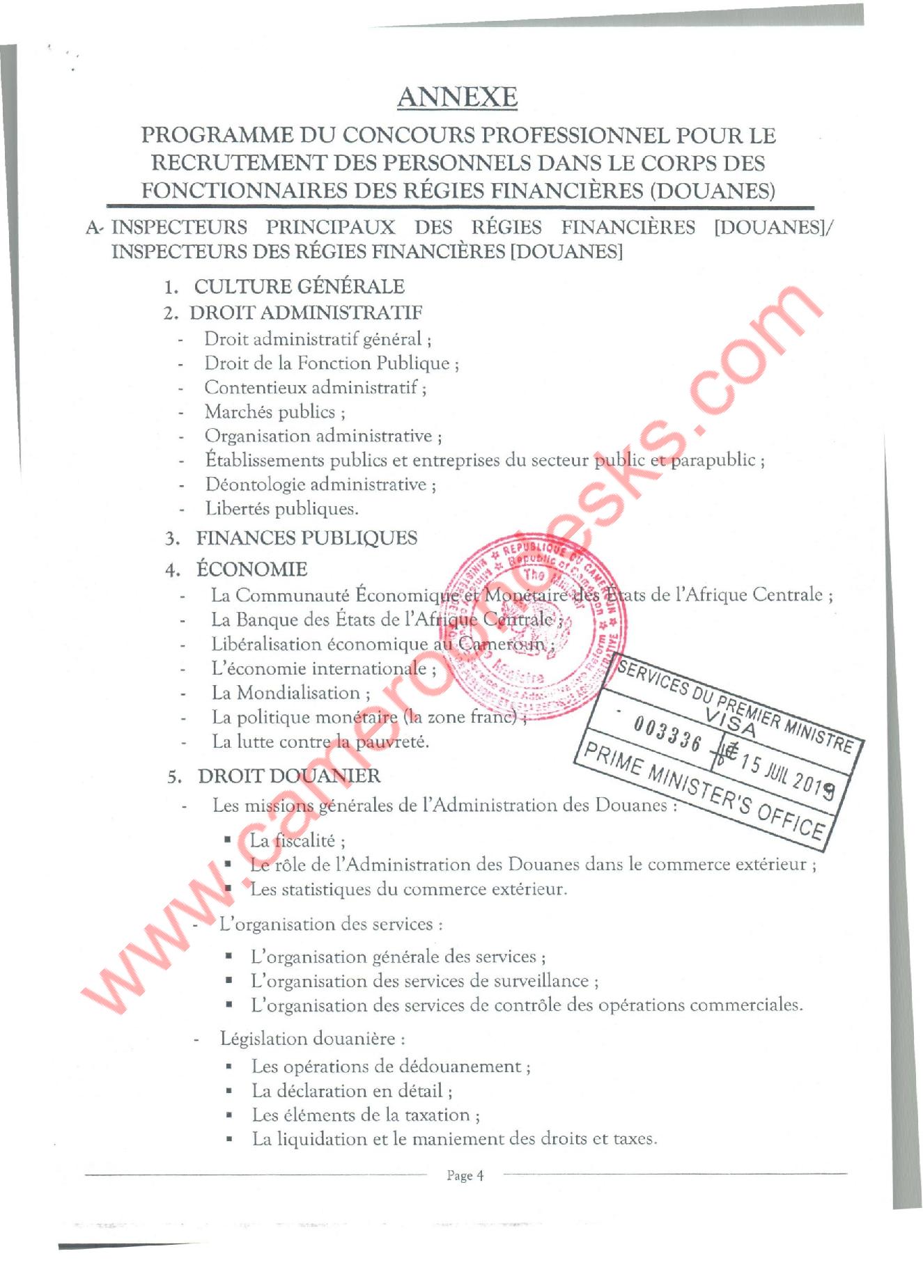 MINFOPRA Ouverture du Concours de la Douane Cameroun