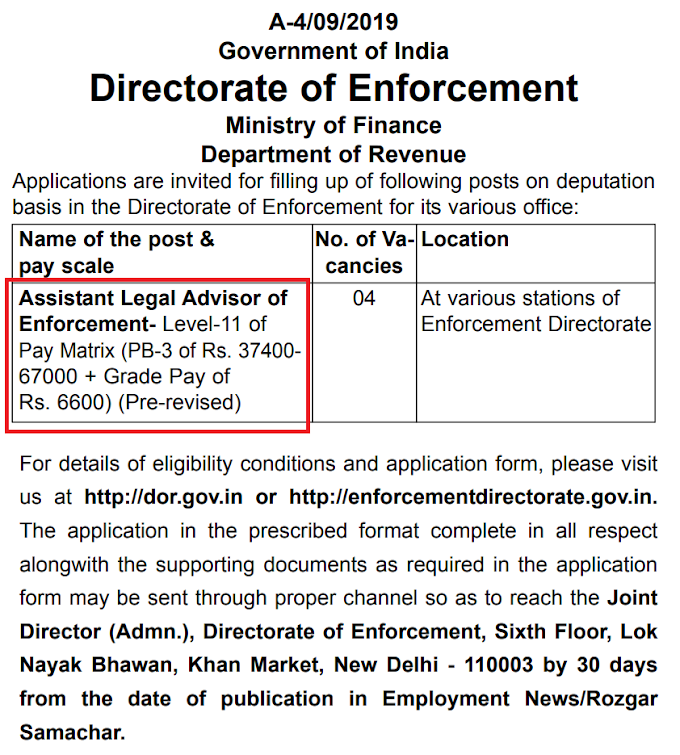 Assistant Legal Advisor of Enforcement in Directorate of Enforcement (Ministry of Finance ), New Delhi 