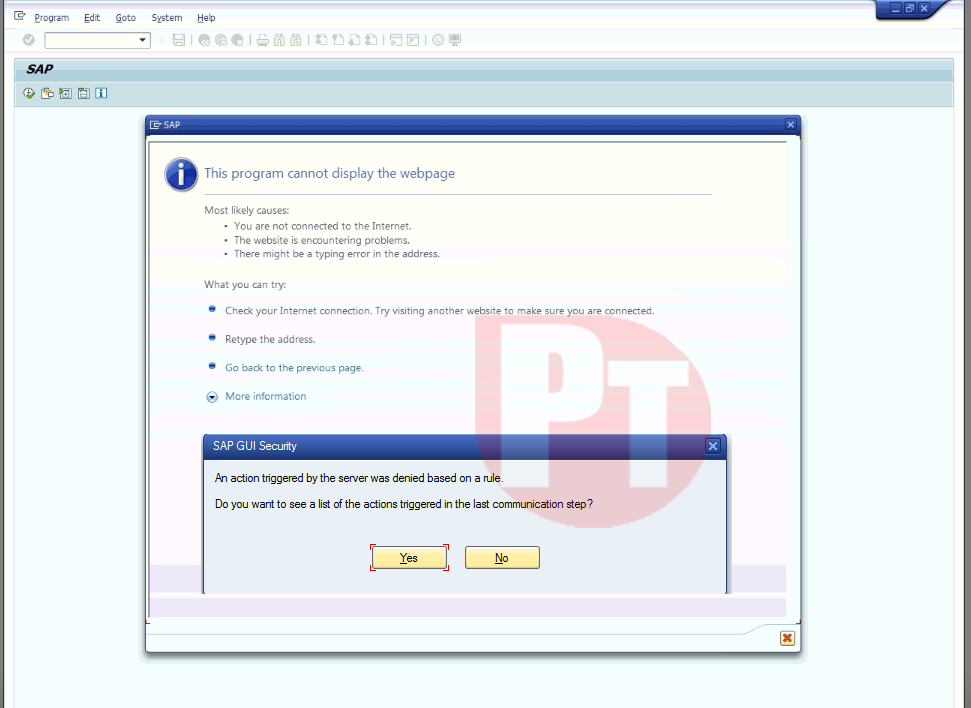 An action triggered by the server was denied based on a rule SAP