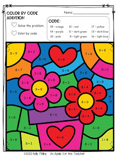 An Apple For The Teacher: Valentine's Day Color By Number Addition and ...